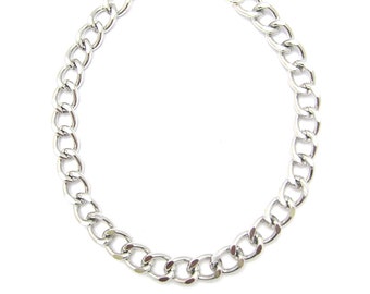 Chain Link Necklace, Lightweight Cuban Link Necklace, Silver Statement Necklace