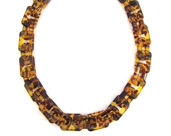 Chunky Tortoise Necklace, Resin Acrylic Links, Geometric Statement Necklace, Tortoise Shell Chain, Leopard Print Jewelry