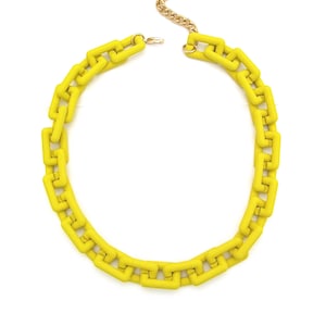 Matte Yellow Necklace, Resin Acrylic Link Chain, Geometric Statement Necklace, Rectangle Link Necklace, Chunky Statement Chain