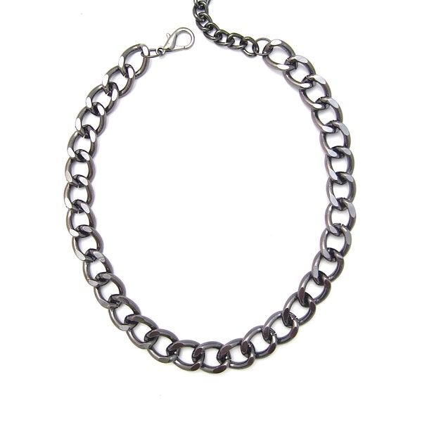 Chain Link Necklace, Lightweight Cuban Link Necklace, Gun Metal Chain