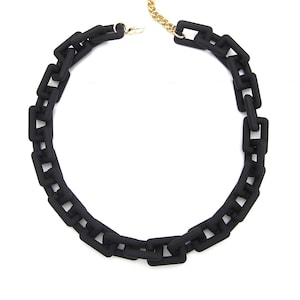 Matte Black Necklace, Resin Acrylic Link Chain, Geometric Statement Necklace, Rectangle Link Necklace, Chunky Statement Chain