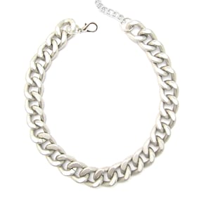 Chunky Chain Necklace, Lightweight Cuban Link Chain, Matte Silver Statement Necklace