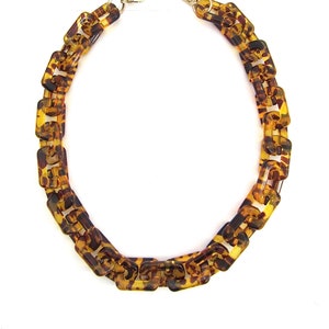 Chunky Tortoise Necklace, Resin Acrylic Links, Geometric Statement Necklace, Tortoise Shell Chain, Leopard Print Jewelry