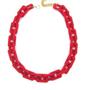 Matte Red Necklace, Resin Acrylic Link Chain, Geometric Statement Necklace, Rectangle Link Necklace, Chunky Statement Chain