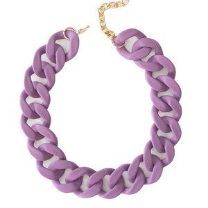 Chunky Purple Necklace, Purple Statement Chain, Large Matte Link Necklace, Customized Jewelry, Acrylic Resin Link Chain