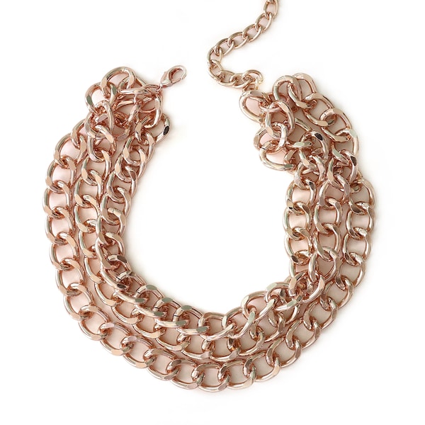 Chunky Statement Necklace, Lightweight Cuban Link Chain, Chunky Rose Gold Choker, Multi Layer Chain Necklace, Triple Layer Necklace