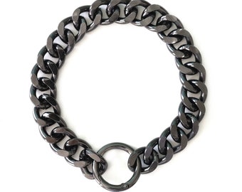 O Ring Choker, Lightweight Cuban Link Necklace, Gunmetal Day Collar