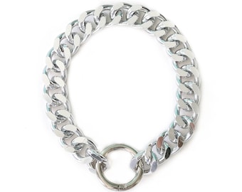 O Ring Choker, Lightweight Cuban Link Necklace, Silver Day Collar