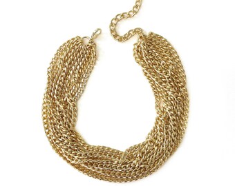 Multi Layer Statement Necklace, Gold Cuban Link Chain, Chunky Jewelry