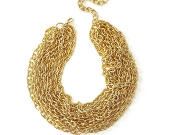 Multi Layer Statement Necklace, Gold Oval Link Cable Chain, Chunky Jewelry