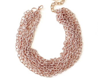 Multi Layer Statement Necklace, Rose Gold Oval Link Cable Chain, Chunky Jewelry