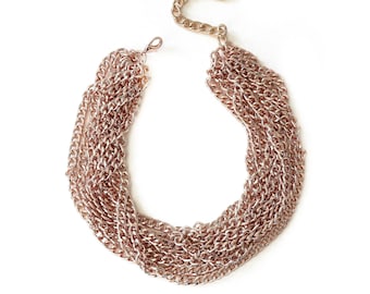 Multi Layer Statement Necklace, Rose Gold Cuban Link Chain, Chunky Jewelry