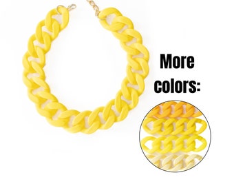 Chunky Yellow Necklace, Neon Yellow Statement Chain, Large Matte Link Necklace, Customized Jewelry, Acrylic Resin Link Chain