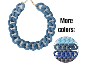 Chunky Blue Necklace, Navy Blue Statement Chain, Large Matte Link Necklace, Customized Jewelry, Acrylic Resin Link Chain