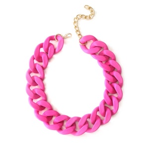Chunky Pink Necklace, Hot Pink Statement Chain, Large Matte Link Necklace, Customized Jewelry, Acrylic Resin Link Chain