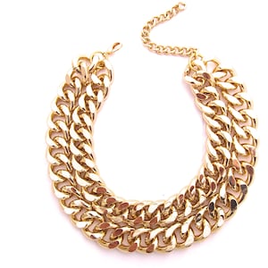 Chunky Gold Necklace, Double Layered Cuban Link Chain,  Multi Layer Chunky Gold Choker