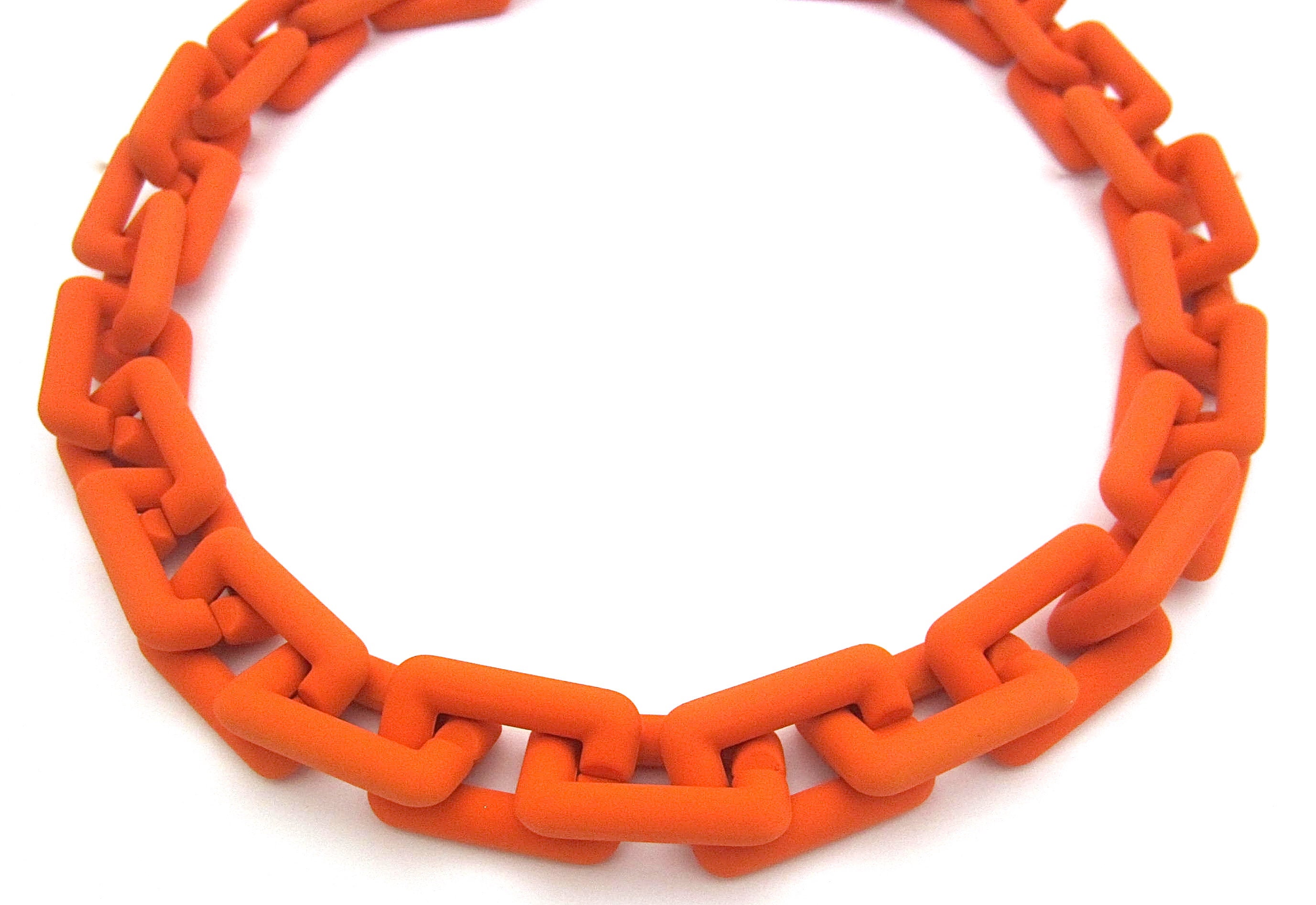 Collier Long 45 Cm Gros Maillons Résine Orange Et Dorés - Occasion Très Bon état