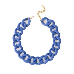 Chunky Blue Necklace, Cobalt Blue Statement Chain, Large Matte Link Necklace, Customized Jewelry, Acrylic Resin Link Chain
