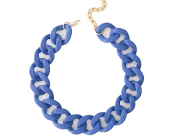 Dikke blauwe ketting, kobaltblauwe statementketting, grote matte schakelketting, aangepaste sieraden, schakelketting acrylhars