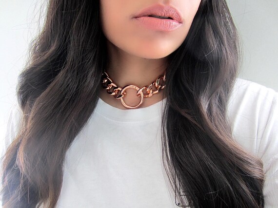 O Ring Choker Lightweight Cuban Link Necklace Rose Gold Day