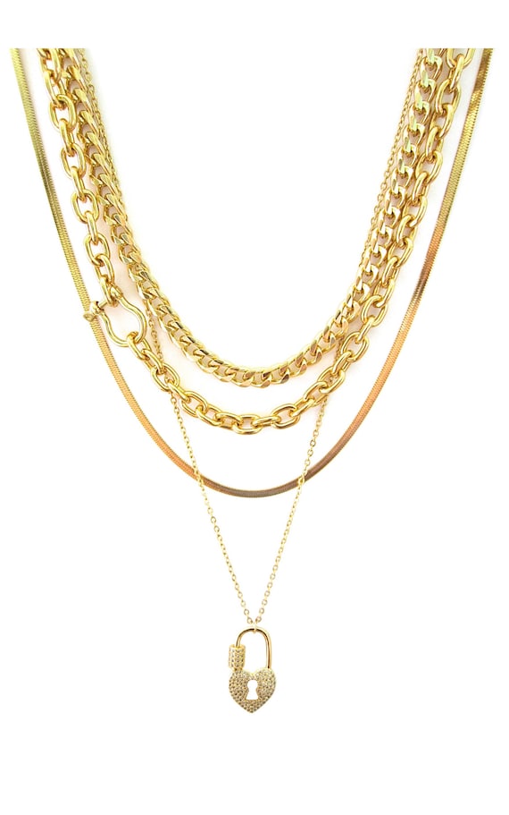 3 Layer Carabiner Clasp Gold Necklace