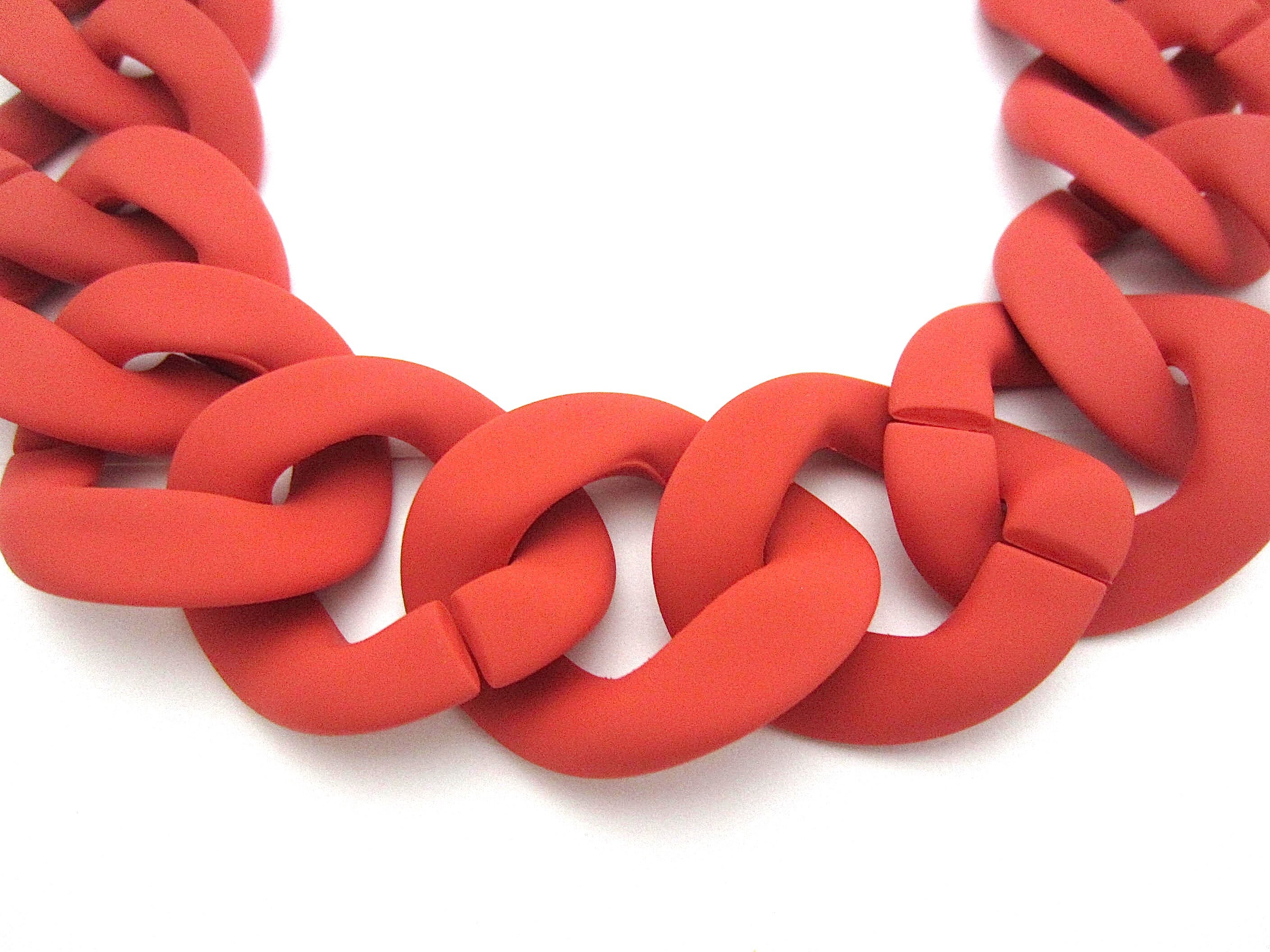 Chunky Red Necklace Red Statement Chain Large Matte Link Etsy