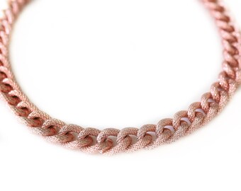 Chunky Textured Necklace, Rose Gold Cuban Link Chain, Faux Pavé
