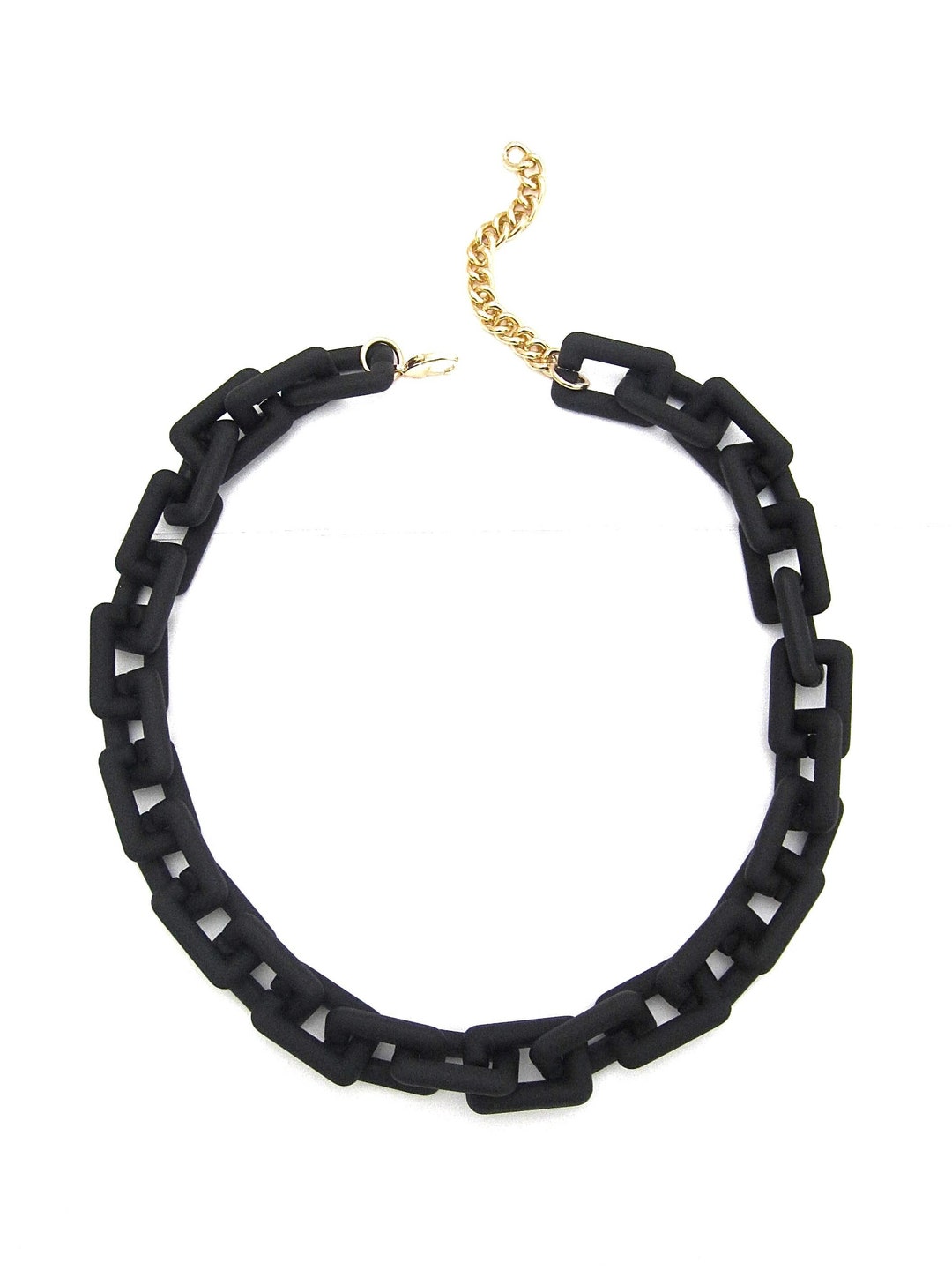 Matte Black Necklace, Resin Acrylic Link Chain, Geometric Statement