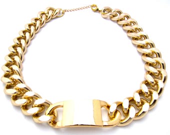 Name Plate Necklace, Lightweight Cuban Link Chain, Personalized Gold Choker