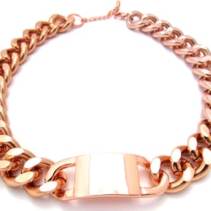 Name Plate Necklace, Lightweight Cuban Link Chain, Personalized Rose Gold Choker