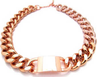 Name Plate Necklace, Lightweight Cuban Link Chain, Personalized Rose Gold Choker