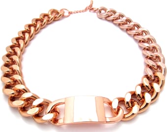 Name Plate Necklace, Lightweight Cuban Link Chain, Personalized Rose Gold Choker