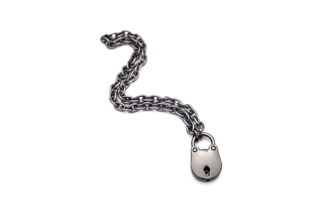 Engraved Lock Necklace, Lightweight Vintage Choker, Day Collar, Lock