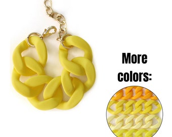 Yellow Chunky Bracelet, Chunky Link Bracelet, Matte Link Jewelry, Acrylic Resin Link, Customized Jewelry