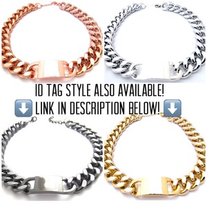 May include: Four chain necklaces with a rectangular tag. The chains are silver, gold, rose gold, and black.  ID TAG STYLE ALSO AVAILABLE! LINK IN DESCRIPTION BELOW!