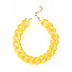 Chunky Yellow Necklace, Neon Yellow Statement Chain, Large Matte Link Necklace, Customized Jewelry, Acrylic Resin Link Chain