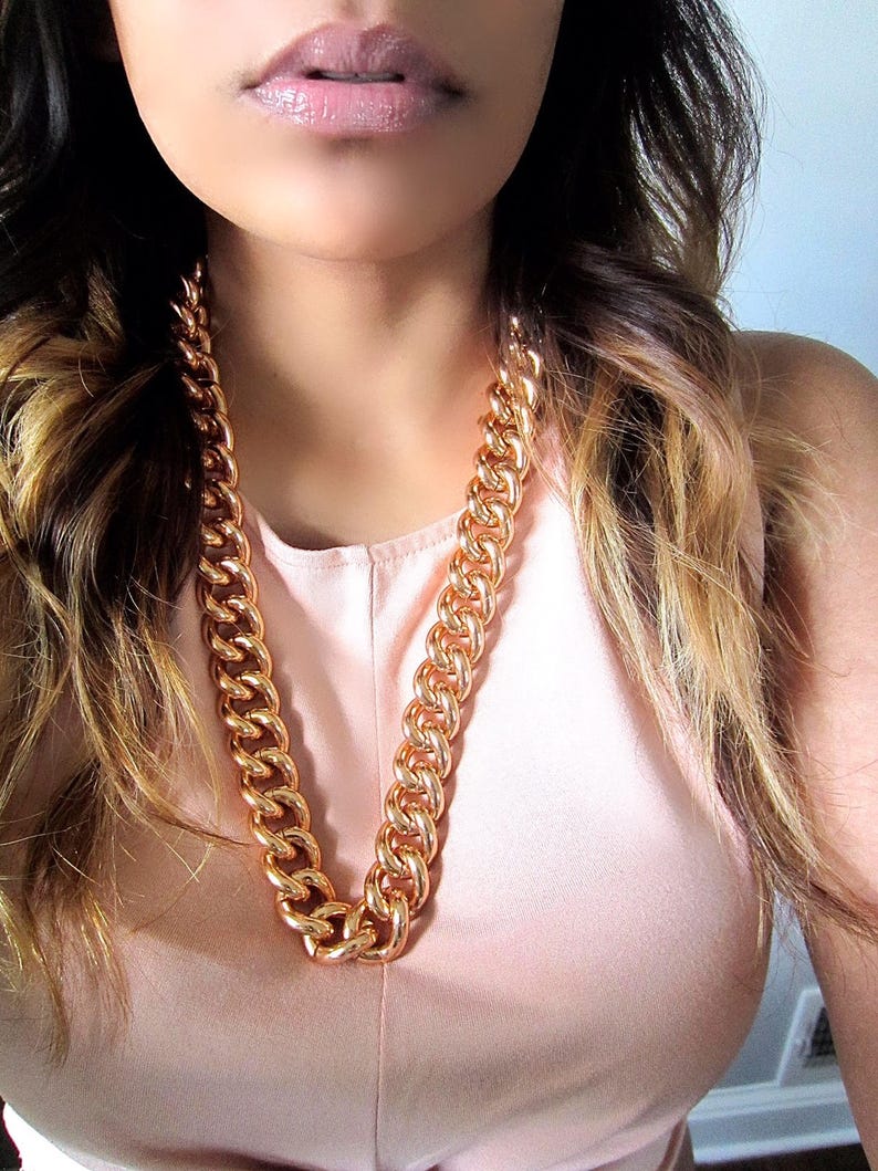 Chunky Chain Necklace, Rose Gold Statement Necklace 22-24 Inches