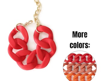 Red Chunky Bracelet, Chunky Link Bracelet, Matte Link Jewelry, Acrylic Resin Link, Customized Jewelry