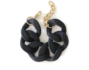 Black Chunky Bracelet, Chunky Link Bracelet, Matte Link Jewelry, Acrylic Resin Link, Customized Jewelry