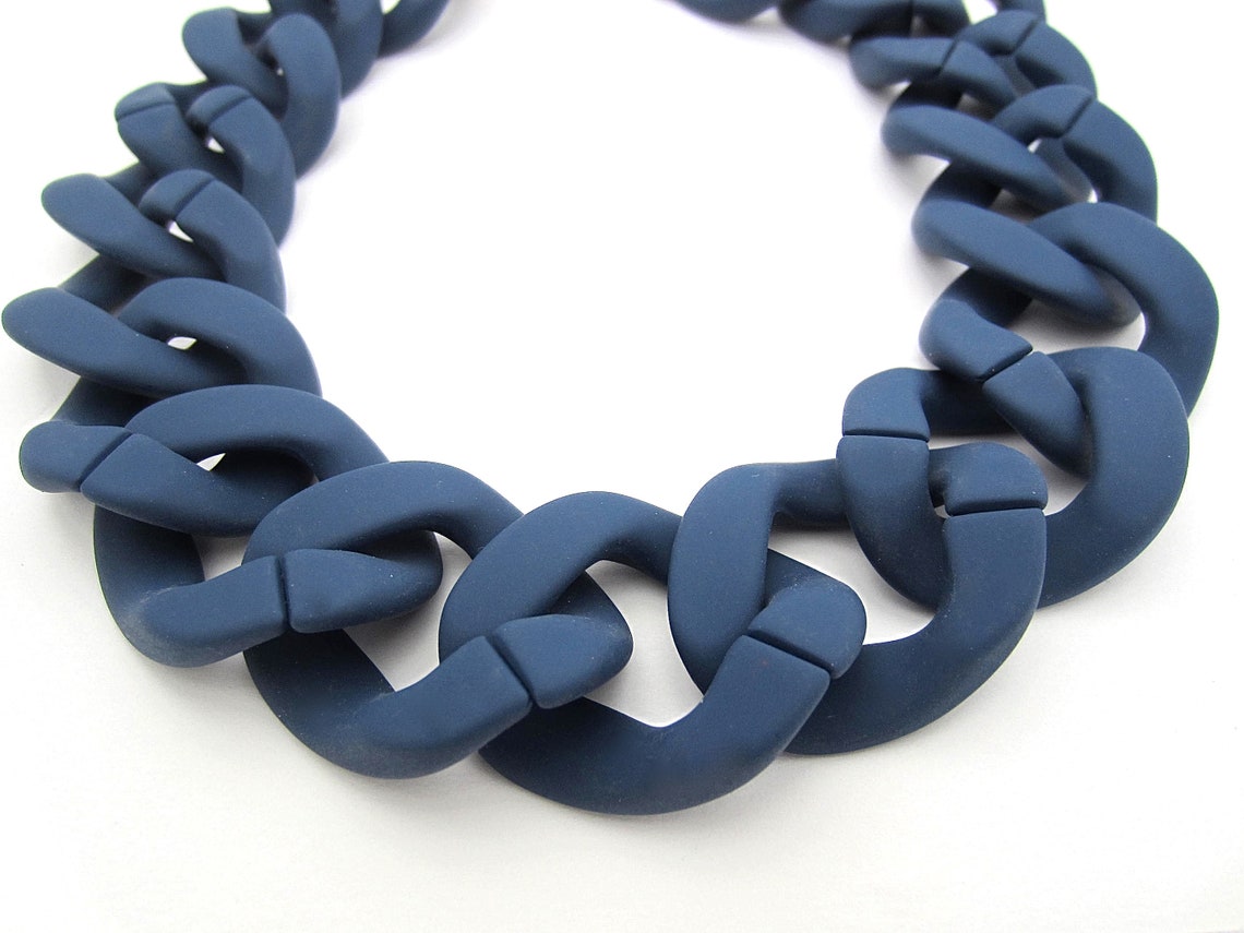 Chunky Blue Necklace Navy Blue Statement Chain Large Matte Etsy Norway