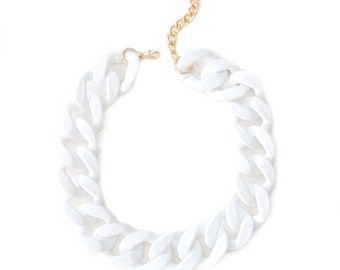 Chunky White Necklace, White Statement Chain, Large Matte Link Necklace, Customized Jewelry, Acrylic Resin Link Chain