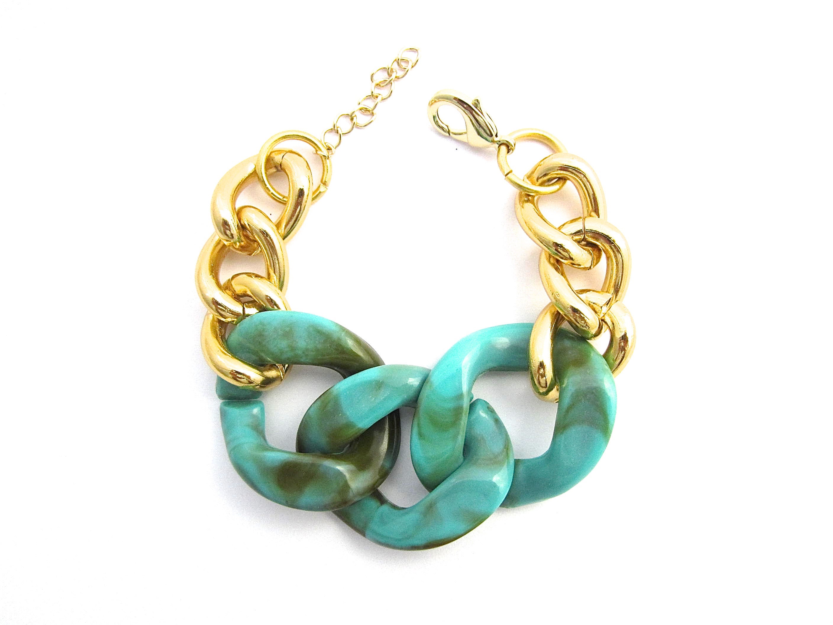 Turquoise Chunky Bracelet Gold Link 