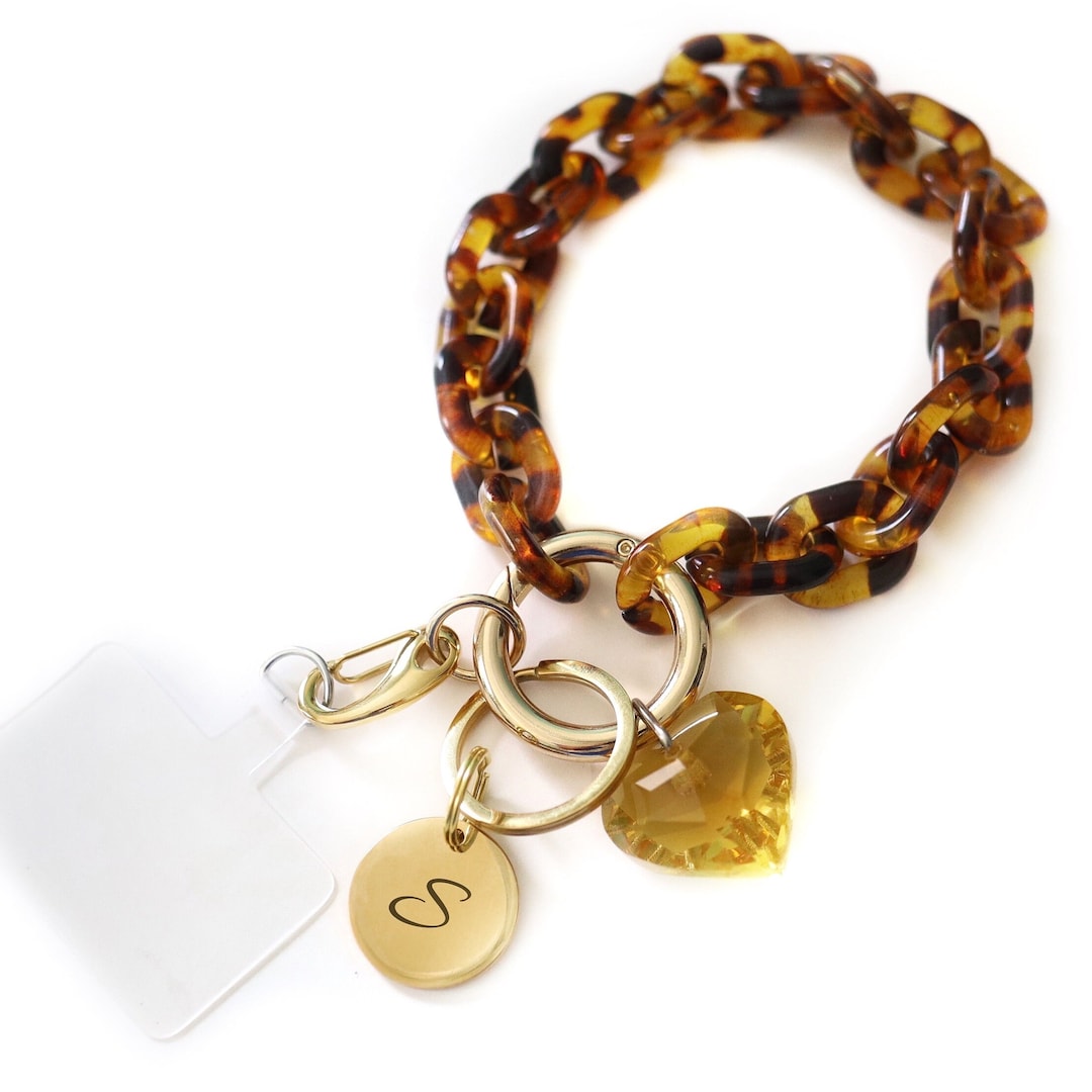 Acrylic Cell Phone Keychain Wristlet, Custom Engraved Key Ring