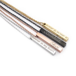 Custom Bar Necklace, Engraved Name Plate, Personalized Chain Jewelry, Mother&#39;s Day Gift, Gift For Girlfriend, Inspirational Quote Jewelry