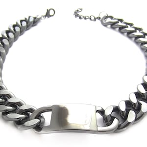 Name Plate Necklace, Lightweight Cuban Link Chain, Personalized Gunmetal Choker