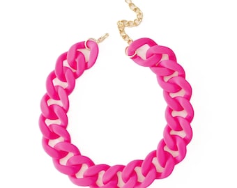 Chunky Neon Necklace, Florescent Statement Chain, Large Matte Link Necklace, Customized Jewelry, Acrylic Resin Link Chain