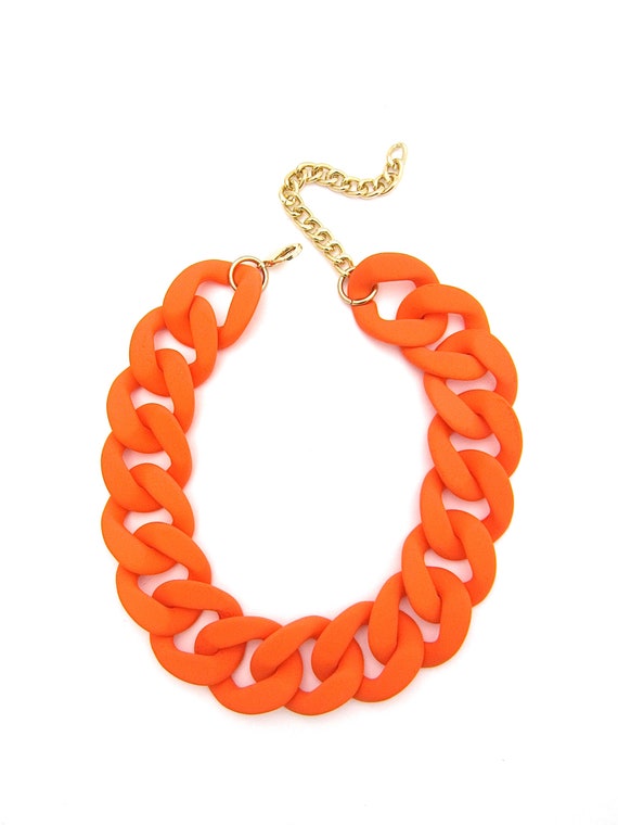 Chunky Orange Necklace Bright Orange Statement Chain Large | Etsy