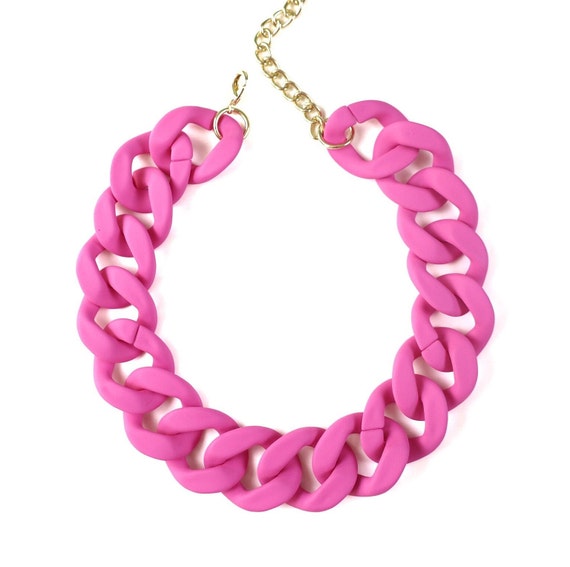 Chunky Pink Necklace Hot Pink Statement Chain Large Matte - Etsy