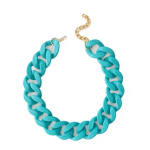Chunky Turquoise Necklace, Green Statement Chain, Large Matte Link Necklace, Customized Jewelry, Acrylic Resin Link Chain