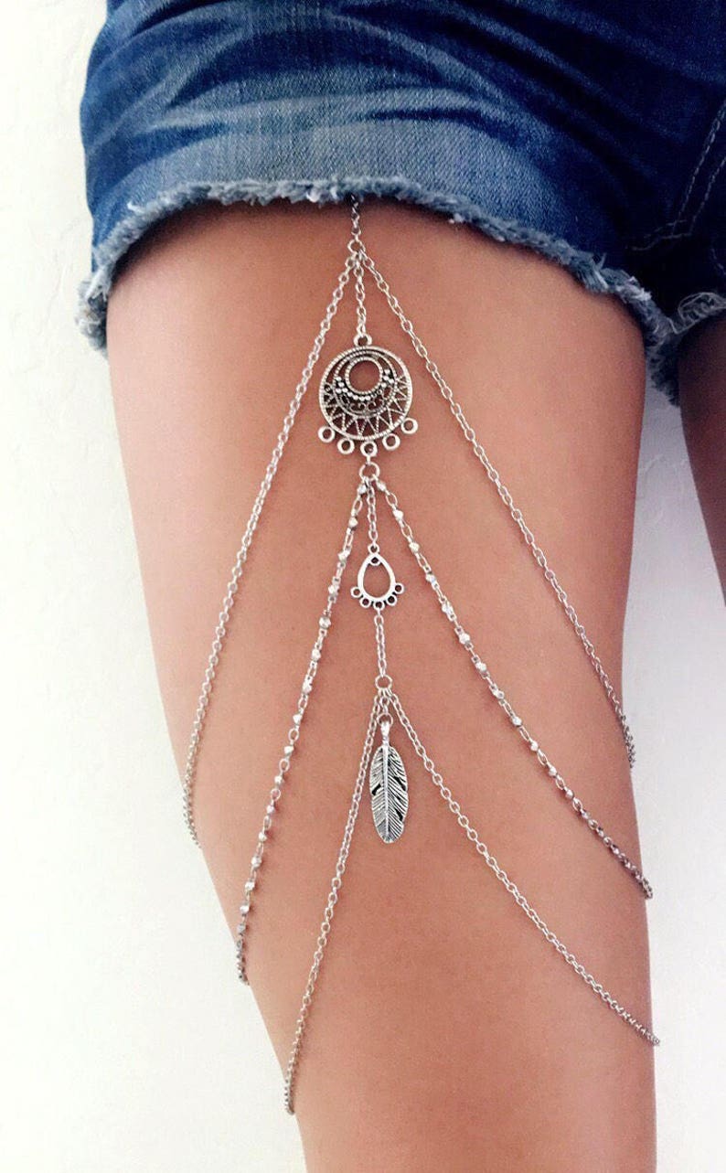 Boho Garter Leg Chain Garter Thigh Chain Leg Harness Leg Etsy Denmark